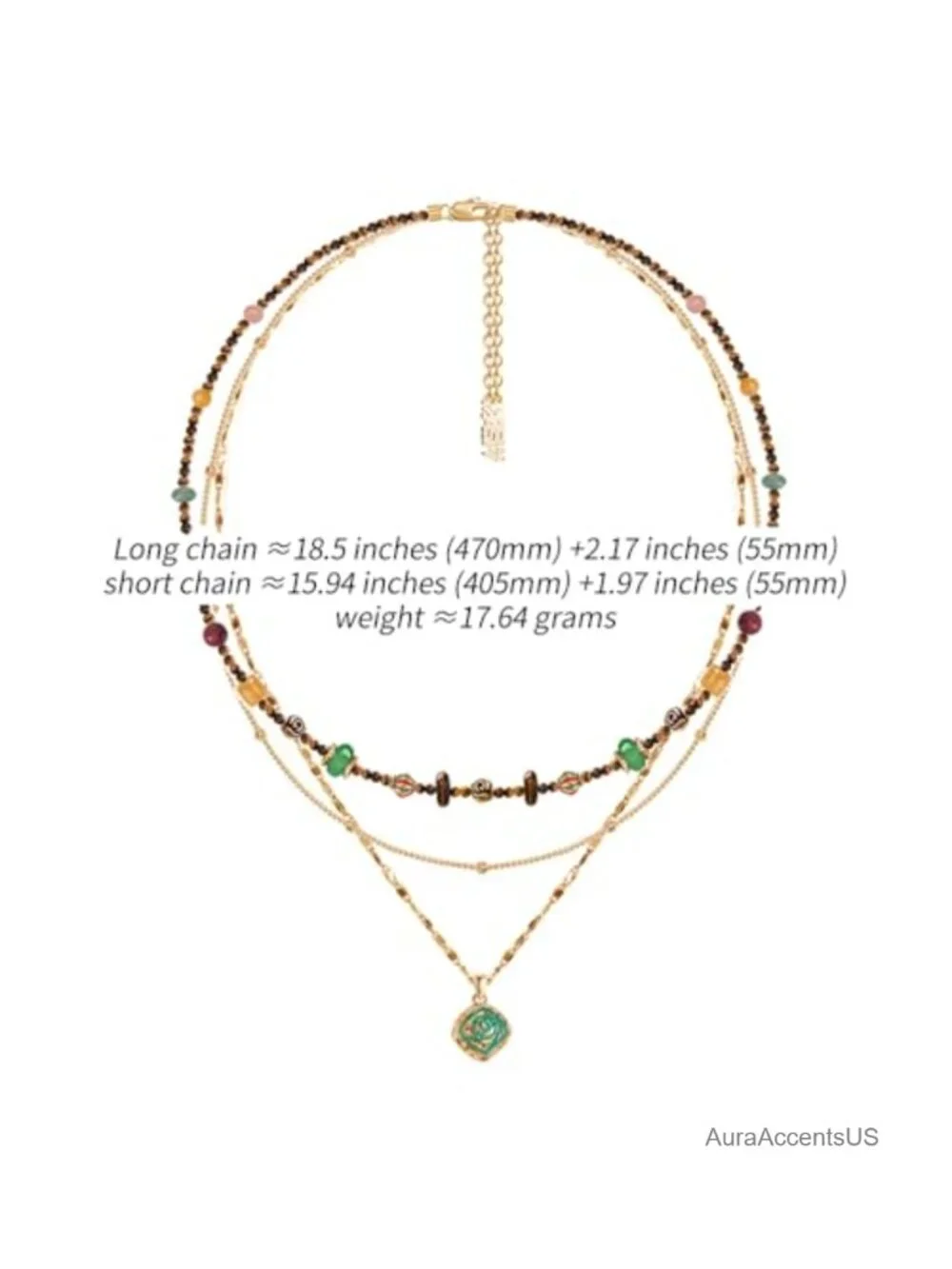 Boho Layered Beaded Necklace Retro Multi-Layer Gold Plated Pendant Chain